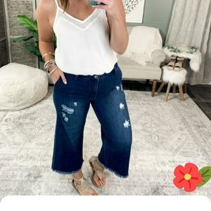 Cropped wide leg denim